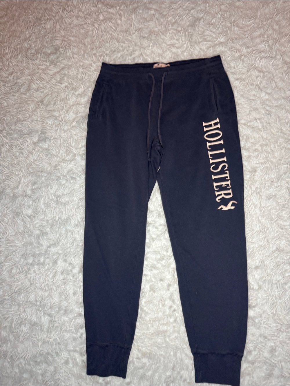 Hollister Black Sweat Joggers with Cream Logo adult medium.